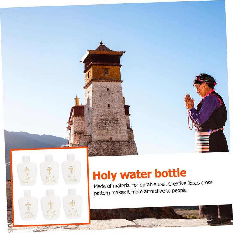 ORFOFE 6pcs Holy Water Bottles Refillable Containers Cross Design for