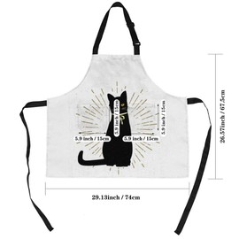 Lucky Bow Black Cat Apron - Waterproof Adjustable Floral Neck Bib Aprons for Men Women with Pockets for Kitchen Cooking Baking Artist Painting Barista Waitress Shop, Garden, Restaurant, Cafe