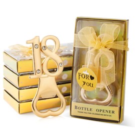 Uezea 24 Packs of 18th Party Favors Bottle Openers for Birthday Anniversary and Wedding Guests Perfect Souvenirs with Gift Boxes and Decorations for Adults(Gold 18)