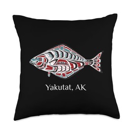 Yakutat Alaska Native American Tribal Halibut Yakutat, Alaska Native American Halibut Fishermen Throw Pillow, 18x18, Multicolor