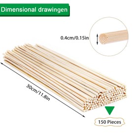 Round Wooden Sticks, 150pcs 300millimeter X 4millimeter Round Sticks, Craft Wooden Sticks, Wooden Sticks for Craft Craft Sticks, Dowels Craft Wood for Art Projects, Decor DIY Crafts
