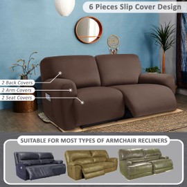 ULTICOR Squared Jacquard Design Extra Wide 75" - 100", Reclining 2 Seater Sofa, Extra Wide 6-Piece Reclining LoveSeat Slipcover, Reclining Sofa Covers, Thick, Soft, Washable (Chocolate)