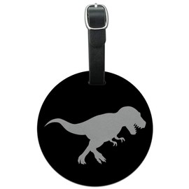 Dinosaur Tyrannosaurus Rex Black White Round Leather Luggage Card ID Tag