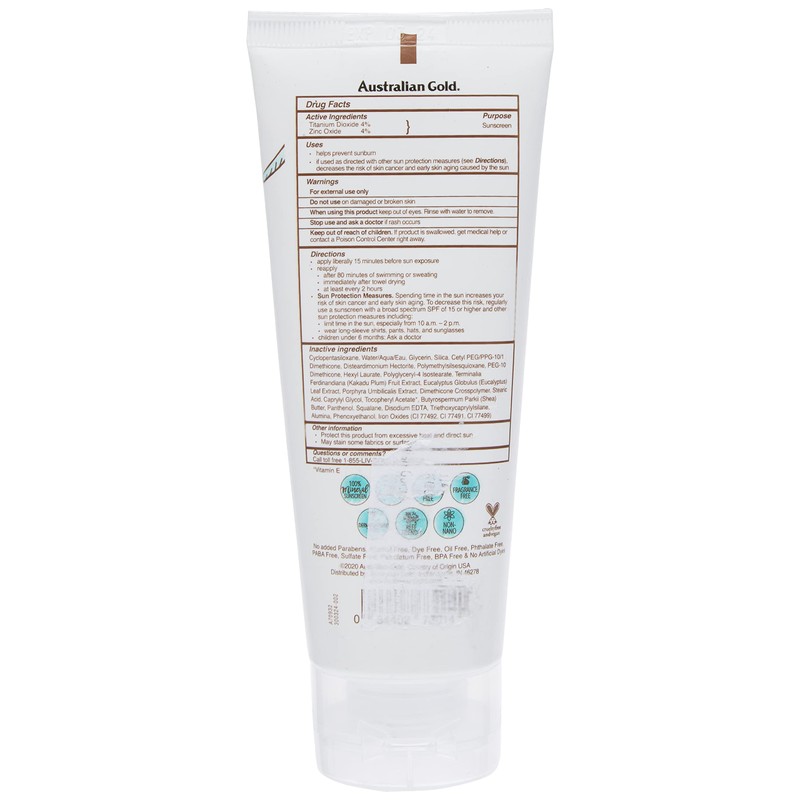 Australian Gold Botanical Sunscreen Tinted Face Mineral Lotion SPF 50,