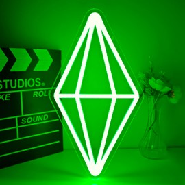 Crystal Neon Sign for Game Lovers Green Neon Light Dimmable Game Light Up Sign for Room, Led Gaming Lamp for Christmas Birthday Gifts