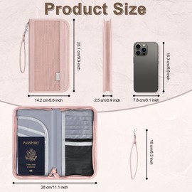 Playexen Family Passport Wallet with RFID Blocking, Travel Passport Holder with Wrist Strap, Travel Document Organizer Zipper Pouch for Women Men (Black)