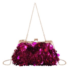 MilyaDE Women's Clutch Flowers Elegant Bridal Bag Wedding Party Dress Bag Evening Bag Handbag with Chain Kiss Lock, D-sequins magenta