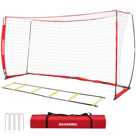 BaseGoal Soccer Goal,Soccer Net,Soccer Goals for Backyard,with Bow Frame,Collapsible Metal Base and Agility Ladder