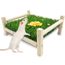 FlidRunest Wooden Rat Foraging Toys, Artificial Grass Foraging Mat for Rats, Safe Rats Enrichment Toys Activities, Boredom Relief Hanging Rat Bed Toys for Pet Rats