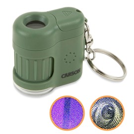 Carson MicroMini 20x LED Lighted Pocket Microscope with Built-in UV and LED Flashlight, Green (MM-280G), Large