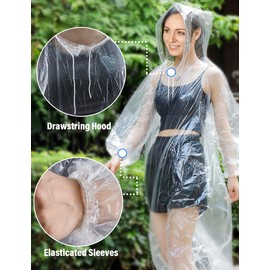 Henrycares Henrycares Waterproof Rain Ponchos Adult, 6pcs Disposable Clear Raincoats for Women and Men Emergency, 150cm with Hood and Sleeves, for Outdoor Concert, Theme Park, Sports Events, Camping, Hiking