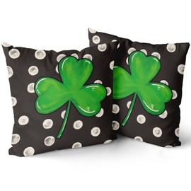 Kawani St Patricks Day Pillow Covers 16X16 Inch Watercolor Lucky Clover Decorative Pillow Cases Set of 2 Polka Dot Shamrock Spring Throw Pillows Farmhouse Decor for Sofa Bedroom Couch Living Room