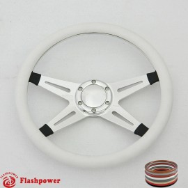 FLASHPOWER 14" Billet Steering Wheel White Half Wrap GMC Cutlass GTO Impala Chevy W/Horn