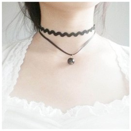 Inilbran Boho Layered Lace Necklace Vintage Velvet Clavicle Chain Collar Black Pearl Pendant Choker Gothic Lace Collar Chain Jewellery for Women and Girls