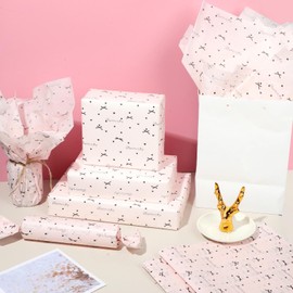 Pineraap 20 Sheets Bow Tissue Paper, Bowknot Butterfly Dot Print Gift Tissue Paper Decorative Art Wrapping Paper for Birthday Wedding Bridal Shower Coquette Party - 19.7 x 27.6 Inch, Pink