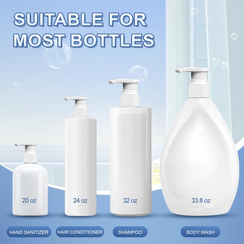 [2-Pack] Dispenser Pump, Shampoo/Conditioner, Leak Proof, Extended Trimmable Tube, Fits