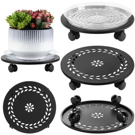 DEELF OUTLET 3 Packs Large Metal Plant Caddy with Wheels 13 inches Rolling Plant Stands Whheled Plant Dolly Heavy-Duty Wheeled Flower Pot Roller Base Movers, Black