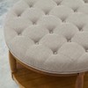24KF Upholstered Round Coffee Table with Wooden Shelf, Tufted Button