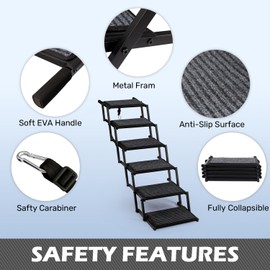 Dog Steps for Car, Truck and SUV - Foldable Pet Stairs for Large Dogs with Non-Slip Rug Surface, Lightweight Dog Ramp Holds Up to 250lbs, 6 Steps