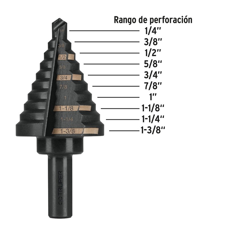 Truper BES-10, Broca escalonada óxido negro 10 escalones 1/4" a
