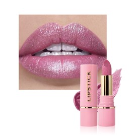 Glitter Metallic Nude Pink Shimmer Lipstick Long Lasting, High Shine Glitter Diamond Creamy Red Lipstick Transfer Proof Non-Stick Lip Gloss Shimmer High Impact Full Coverage Lip Makeup for Women-02