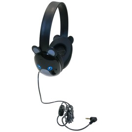 2810-BLB Listening First Headphones, Black Bear Motif; Adjustable and Flexible Headband; Slotted Baffles in Ear Cups; 3.5mm Plug; 5.5-Foot Attached Cord