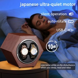 Watch Winder for Automatic Watches, Japanese Motor & PU Leather, Double Watch Rotator with Soft Pillow,2 Rotating Modes– Quiet Operation,USB Powered