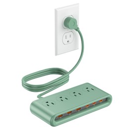 KWRNVO Power Strip with USB Ports 35W, 4 AC Outlets Surge Protector 2500J, 6 Ports PD USB Charger Station, 4.9ft Extension Cord for Home/Office/Travelling Essentials