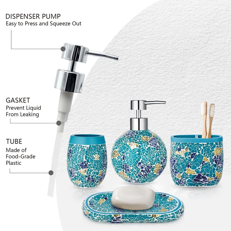 Handmade Blue Mosaic Glass Bathroom Accessory Sets 4PCS Bathroom Accessories