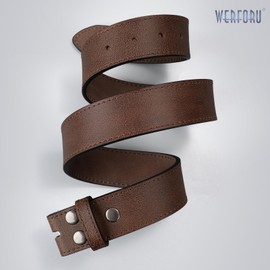 WERFORU Men's Western Leather Belt Strap Without Buckle Replacement Leather Belt Strap with Snap on Buckle Dark Brown