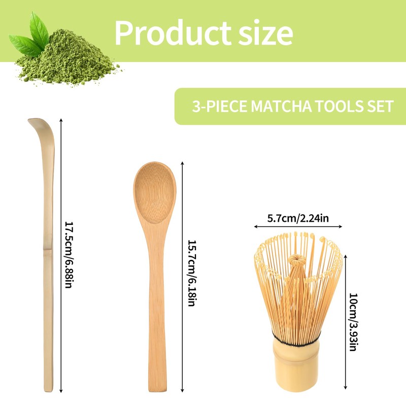 3 Pcs Bamboo Matcha Whisk Set,Handmade Chasen Brush&Spoon Japanese Tea