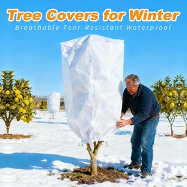 Agfabric Plant Covers Freeze Protection 72"x72"x12" 0.9oz Freeze Cloths for Plants,Plant Frost Protection Covers Drawstring Bags Shrub Jacket,White