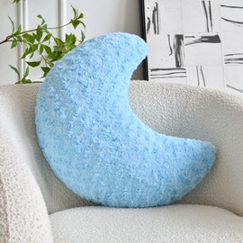 ZCNYCLAM Moon Pillow, Moon Shaped Pillow with Soft Faux Fur for Couch Bed Sofa, Cute Half Moon Pillows with Room Decor for Bedroom Living Room (19 Inches, Blue)