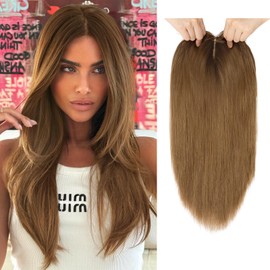 MEDO Hair Toppers for Women, 14 Inch Chestnut Brown Hair Topper, Synthetic Straight Hairpieces for Women