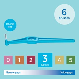 TePe Angle Blue Interdental Brushes (0.6mm - Size 3) - Easy and simple interspace cleaning with long handle and angled neck, 1 x 6 brushes