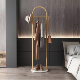 HKaikzo Gold Coat Rack, Modern Garment Rack with Marble Base, Heavy-duty Clothing Racks Freestanding, Can Hang Clothes, Hat, Scarf, Organize Shoes 19.7" W