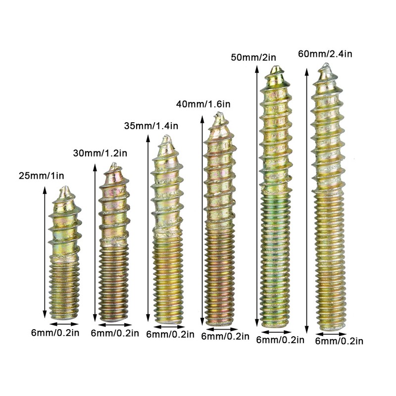 90pcs M6 Dowel Screw Woodworking Furniture Connector Double Ended Screw