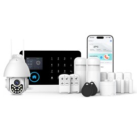Clouree Home Security System with Camera,13 Pieces Alarm System for Home Security,Phone Alert,Alarm Siren,Door/Window Sensors,Compatible with Alexa and Google,No Monthly Fee,Ip66 Weatherproof Camera