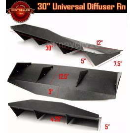 SDeelCase 30" x 12" Black Universal Rear Bumper 4 Fins Curved Diffuser Fin For Mitsubishi