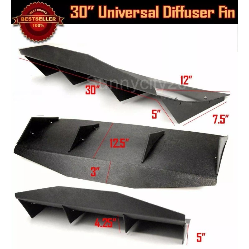 SDeelCase 30" x 12" Black Universal Rear Bumper 4 Fins