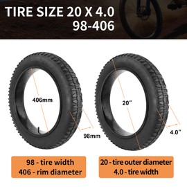 WEIYINGSI Heavy Duty 20x4 98-406 E-Bike Fat Tires, High-Performance Wear-Resistant 20X4.0 Fat Tire and Tube Sets for 20 Inch E-Bike Mountain Snow Bike Tire - 2Pack