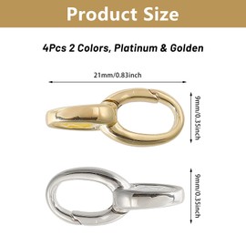 CHGCRAFT 4Pcs 2 Colors Brass Clasps Platinum Golden Charm Holder Pendant Flat Round Pendant Clasp for Necklace Jewelry Making Bracelet Closures