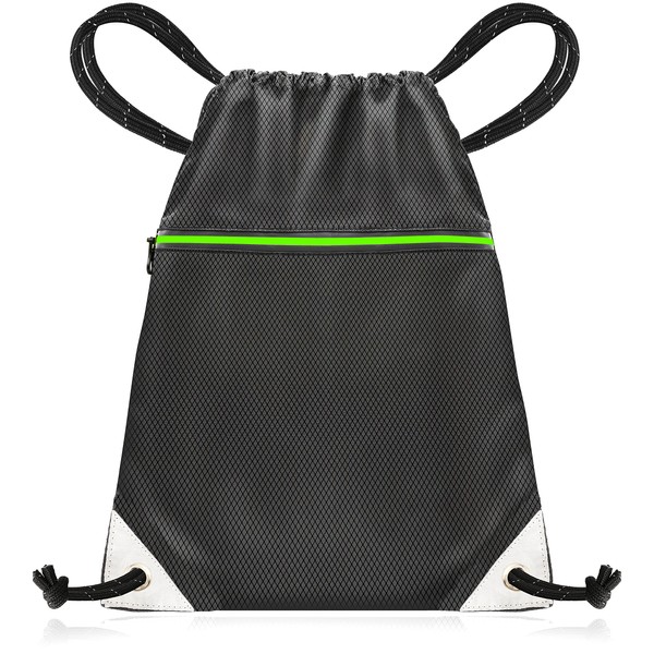 aZengear Black Drawstring Bag from Waterproof Recycled Polyester for Gym,