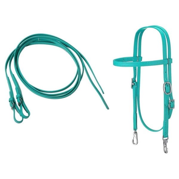 Saddles & Such New Biothane Teal Color Browband Bridle and 8' Split Reins