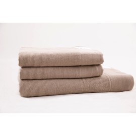 HOHMSP Gauze Towel, Pure 100% Cotton, Natural Flax Thick Towel, Linen Towel, Soft Travel Towel, Hair Towel, Textured, Waffle Weave, Super Absorbent, Sustainable, Quick Dry (Towel Set, Khaki)