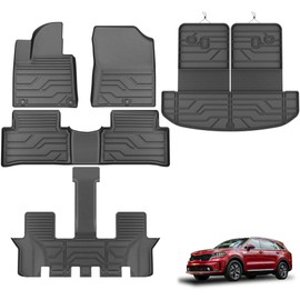 KARPAL Floor Mats Fit for 2021-2024 2025 Kia Sorento 6&7 Seats (not fit Hybrid) TPE Custom Fit Sorento Accessories 1st&2nd&Backrest mat&Trunk Mat Full Set Floor Liners
