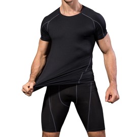 YUSHOW Men's Compression Shirts for Workout Moisture Wicking Quick Dry Running Athletic Base Layer Short Sleeve