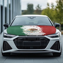 Mumeson Mexican Flag Car Hood Cover Stretch Polyester Protector Elastic Fabrics Front Exterior Covers with Adjustable Triangular Fasteners Suitable for Large SUV and Pickup Trucks