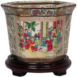 Oriental Furniture 10" Rose Medallion Porcelain Flower Pot