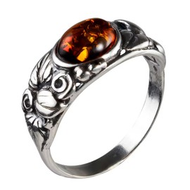 Sterling Silver and Baltic Honey Amber Adult Ring "Dorota"- size 5.5